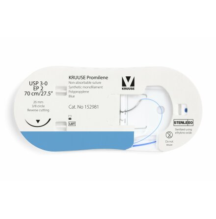 KRUUSE Promilene Sutur, USP 3-0/EP 2, 70 cm/27.5", bl, 12st