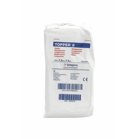 Topper 8 Kompress non-woven, osteril, 4-lag, 7,5x7,5cm,100st
