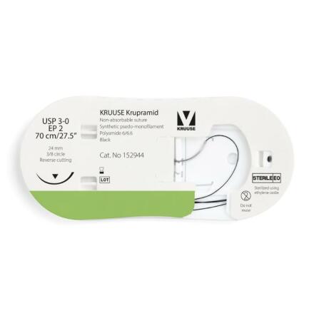 KRUUSE Krupramid Suture, USP 3-0/EP 2, 70 cm, svart, 12st