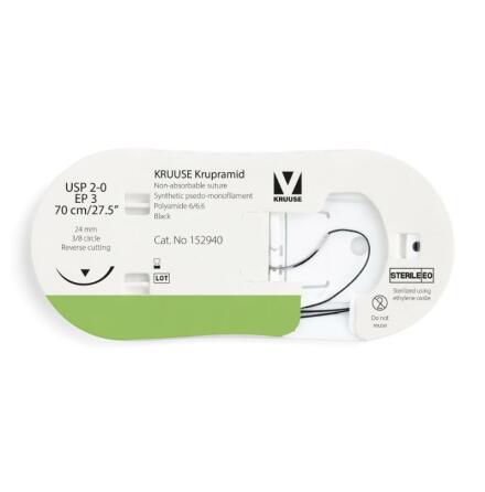 KRUUSE Krupramid Suture, USP 2-0/EP 3, 70 cm, svart, 12st
