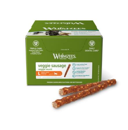Whimzees Tuggben Veggie Sausage, 60g, L, display med 50st