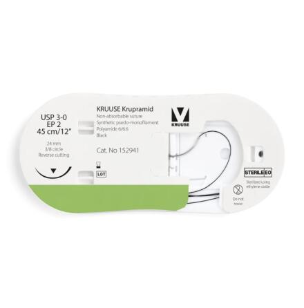 KRUUSE Krupramid Sutur, USP 3-0/EP 2, 45 cm svart 12 st