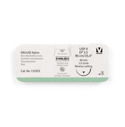 KRUUSE Nylon Sutur, USP 0/EP 3.5, 90 cm/35.4", bl� 12st