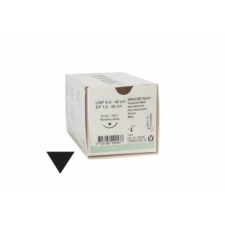 KRUUSE Nylon sutur, USP 4-0, 45 cm, bl, 19 mm nl, 3/8C, re