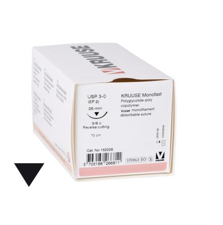 KRUUSE Monofast sutur, USP 3-0, 70cm, 26mm nål, 3/8 C, RC, 1
