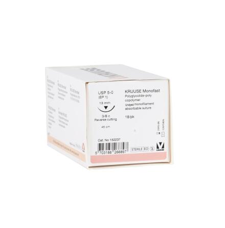 KRUUSE Monofast sutur, USP 5-0, 45cm, 13mm nål, 3/8 C, RC, 1