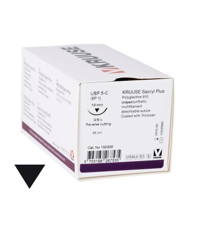 KRUUSE Sacryl Plus sutur, USP 5-0, 45cm, 19mm nl,3/8 C, RC,