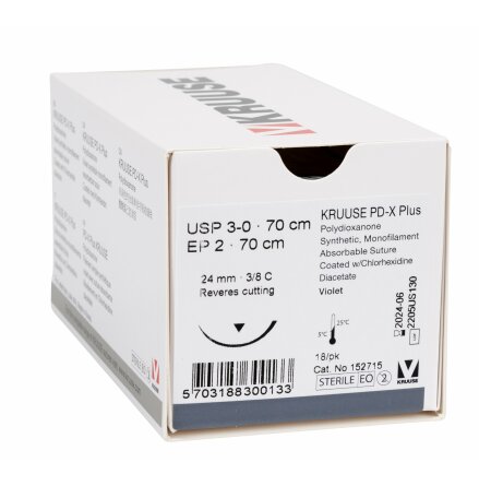 KRUUSE PD-X Plus sutur, USP 3-0, 70 cm, 24 mm nl, 3/8 C, RC