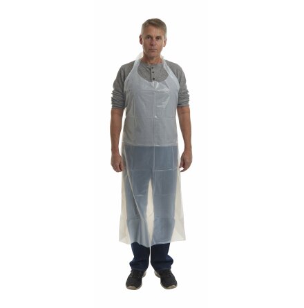 KRUTEX Engångsförkläde, vit plast, steril, 140 cm, 25 st