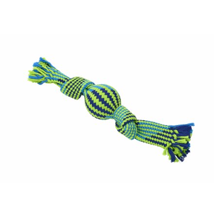 BUSTER Colour Squeak Rope w/Vinyl Ball, blue/lime, large 40