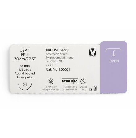 KRUUSE Sacryl Sutur, USP 1/EP 4, 70 cm, violet, 12st