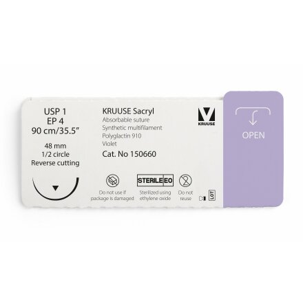 KRUUSE Sacryl Sutur, USP 1/EP 4, 90 cm, violet, 12st
