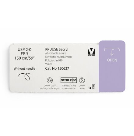 KRUUSE Sacryl Sutur, USP 2-0/EP 3, 150 cm/59", violet, 12st