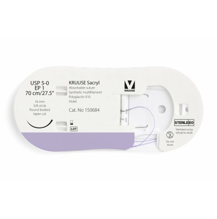 KRUUSE Sacryl Sutur, USP 5-0/EP 1, 70 cm/27.5", violet, 12st