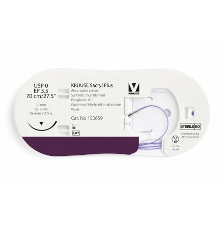 KRUUSE Sacryl Plus Sutur, USP 0/EP 3.5, 70 cm, violet, 12st