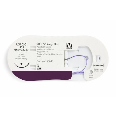 KRUUSE Sacryl Plus Sutur, USP 2-0/EP 3, 70 cm, violet, 12st