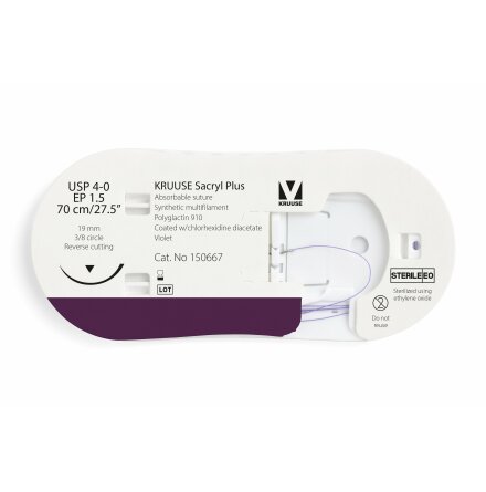 KRUUSE Sacryl Plus Sutur, USP 4-0/EP 1.5, 70cm, violet, 12st
