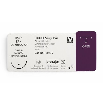 KRUUSE Sacryl Plus Sutur, USP 1/EP 4, 70 cm, violet, 12st